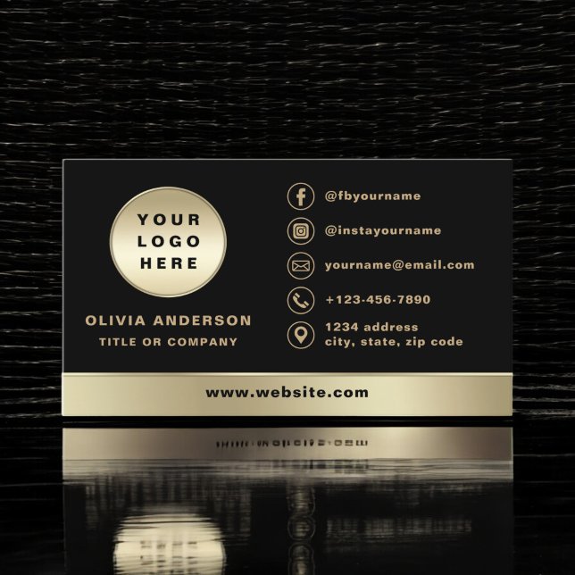 Custom Logo Elegant Black Gold Photo Business Card (Creator Uploaded)