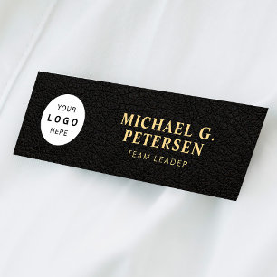 Custom logo elegant black leather gold title name tag