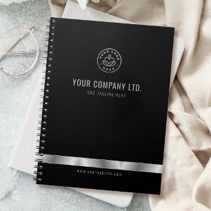 Custom Logo Elegant Black Silver Notebook