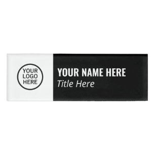 Custom Logo Elegant Black White Magnet Title Name Tag