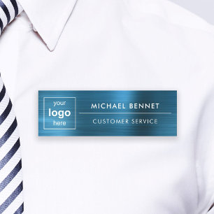 Custom Logo Elegant Blue Professional Business Name Tag