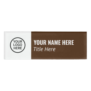 Custom Logo Elegant Brown White Magnet Title  Name Tag