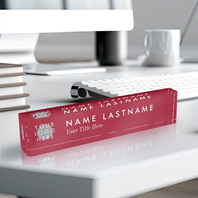 Custom Logo Elegant Burgundy Red Desk Nameplate (Creator Uploaded)