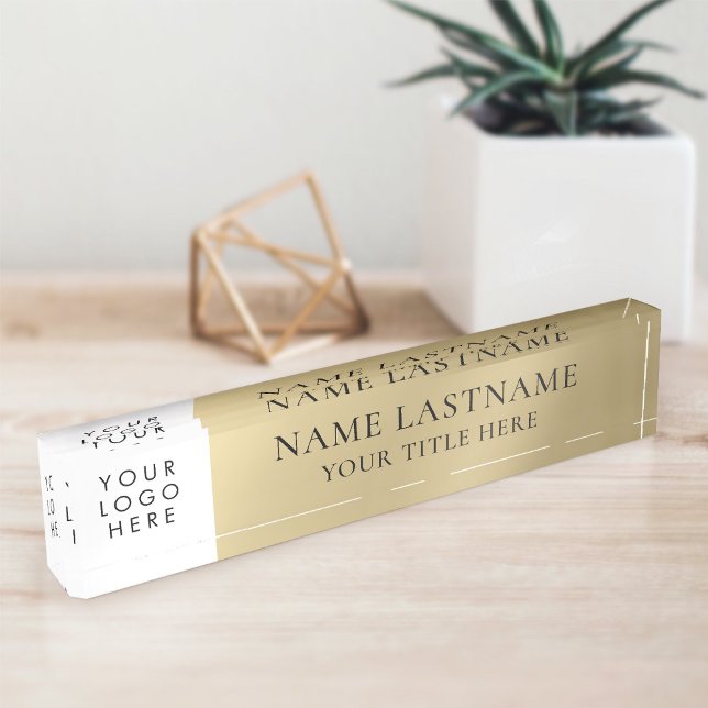 Custom Logo Elegant Classy Business Faux Gold Nameplate (Creator Uploaded)