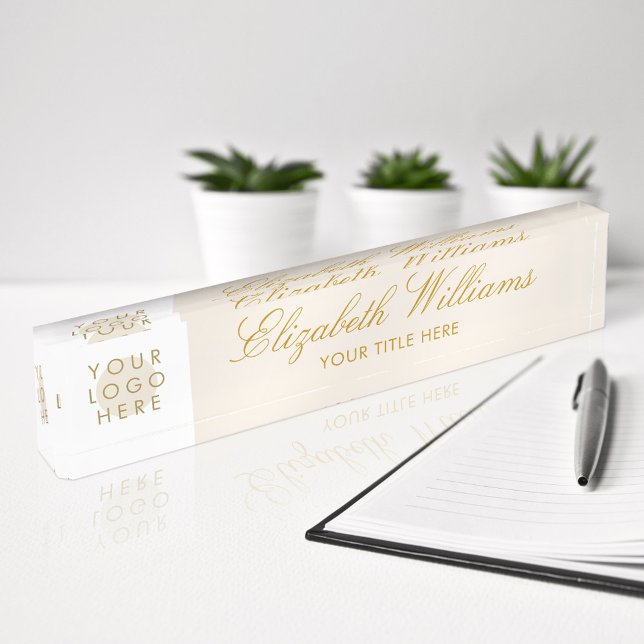 Custom Logo Elegant Classy Faux Gold Cream Beige Nameplate (Creator Uploaded)