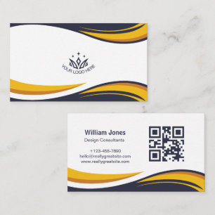 Custom Logo Elegant Corporate Wave QR Code Business Card