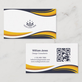Custom Logo Elegant Corporate Wave QR Code  Business Card