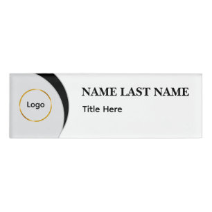 Custom Logo Elegant Dusty Blue White Magnet Name Tag