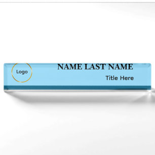 Custom Logo Elegant Dusty Blue White Magnet Nameplate