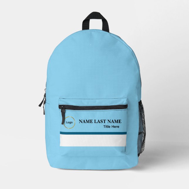 Custom Logo Elegant Dusty Blue White Magnet Printed Backpack (Front)