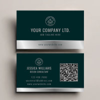Custom Logo Elegant Green Silver QR Code