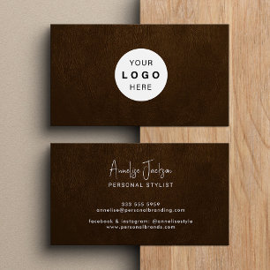 Custom logo elegant luxury brown leather  business card
