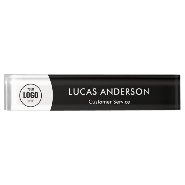 Custom Logo Elegant Modern Minimalist Black White  Nameplate (Front)