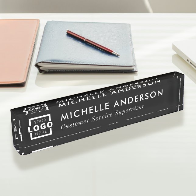 Custom Logo Elegant Modern Minimalist Black White Nameplate (Creator Uploaded)