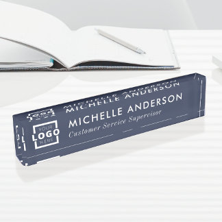 Custom Logo Elegant Modern Minimalist Blue White Nameplate