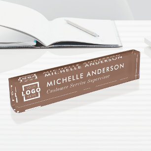 Custom Logo Elegant Modern Minimalist Brown White Nameplate