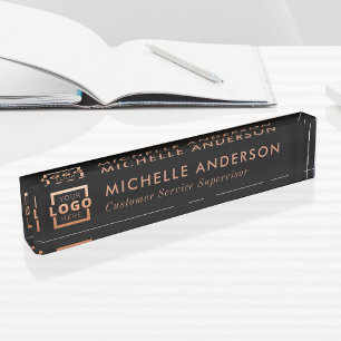 Custom Logo Elegant Modern Minimalist Copper Black Nameplate