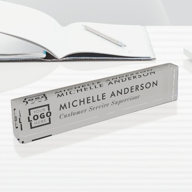 Custom Logo Elegant Modern Minimalist Grey Black Nameplate (Creator Uploaded)