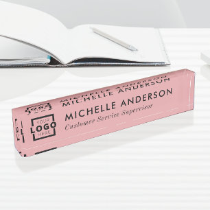 Custom Logo Elegant Modern Minimalist Pink Black Nameplate