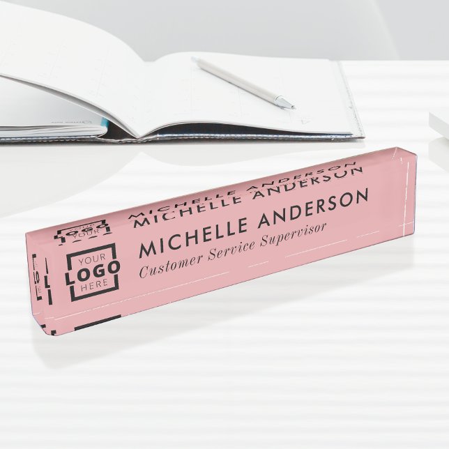 Custom Logo Elegant Modern Minimalist Pink Black Nameplate (Creator Uploaded)