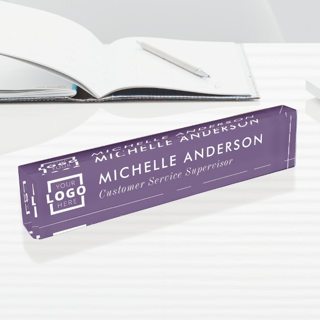 Custom Logo Elegant Modern Minimalist Purple White Nameplate (Creator Uploaded)