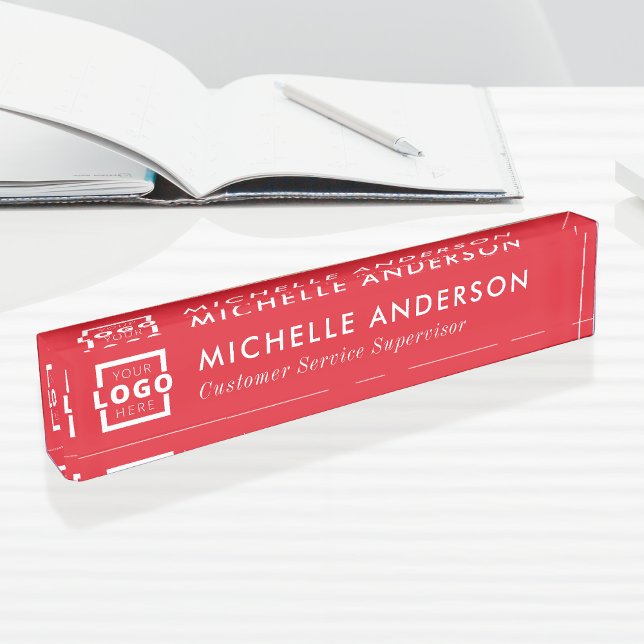 Custom Logo Elegant Modern Minimalist Red White Nameplate (Creator Uploaded)