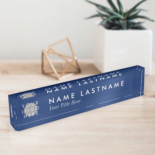 Custom Logo Elegant Navy Blue Desk Nameplate (Creator Uploaded)