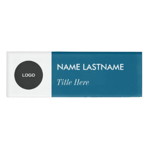Custom Logo Elegant Navy Blue White Magnet Title Name Tag