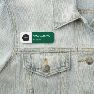 Custom Logo Elegant Navy Green White Magnet Title Name Tag