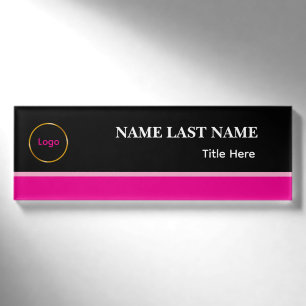 Custom Logo Elegant Pink,Black & White Magnet Name Tag