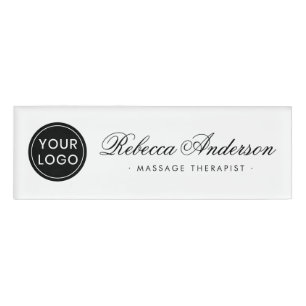 Custom logo elegant script white magnetic name tag