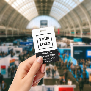 Custom Logo Employee Bold White Black Name ID Badge