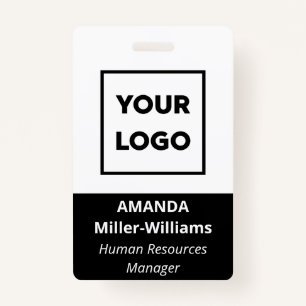 Custom Logo Employee Bold White Black Name ID Badge