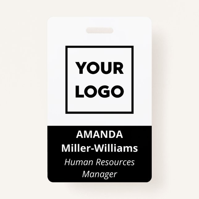Custom Logo Employee Bold White Black Name ID Badge (Front)