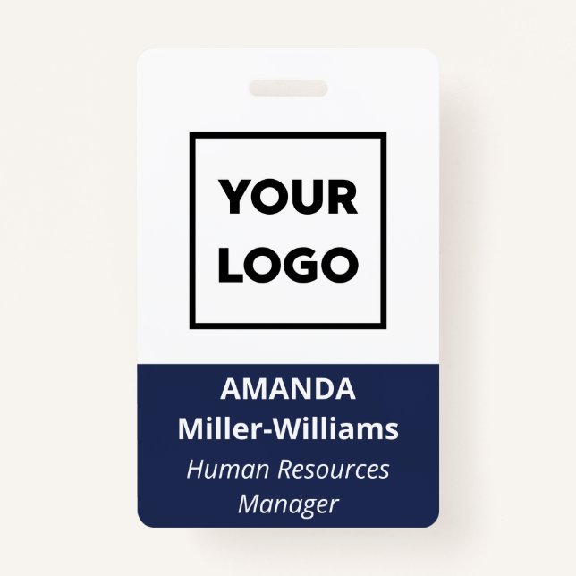 Custom Logo Employee Bold White Navy Blue Name ID Badge (Front)