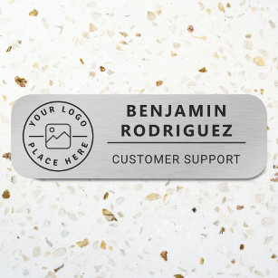 Custom Logo Employee Magnetic Faux Silver Name Tag