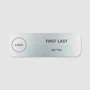Custom Logo Employee Magnetic Name Tag Silver Grey