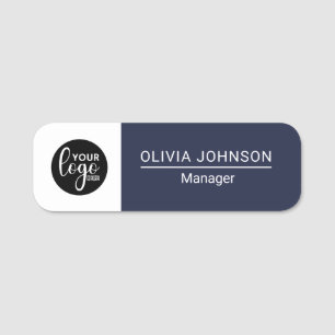 Custom Logo Employee Magnetic Navy Blue Company Name Tag