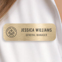 Custom Logo Employee Magnetic Safety Pin Faux Gold Name Tag
