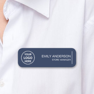 Custom Logo Employee Magnetic Safety Pin Navy Name Tag