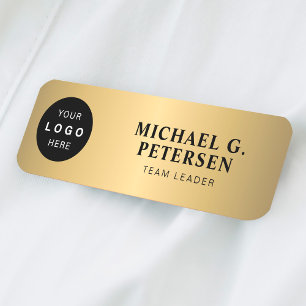 Custom logo employee name title gold magnetic name tag