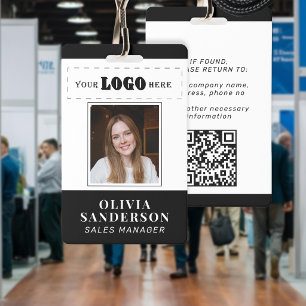 Custom logo employee name title photo QR black ID Badge
