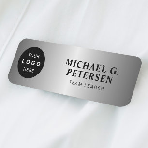 Custom logo employee name title silver magnetic tag