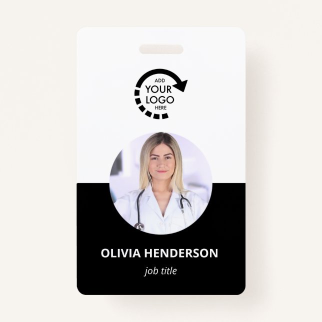 Custom Logo Employee Photo ID | Modern Black ID Badge (Front)