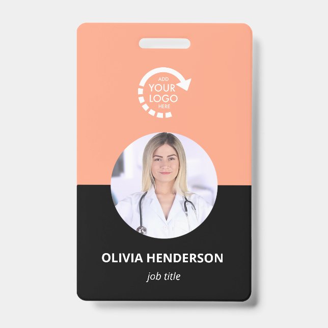 Custom Logo Employee Photo ID | Peachy Coral Badge (Front)