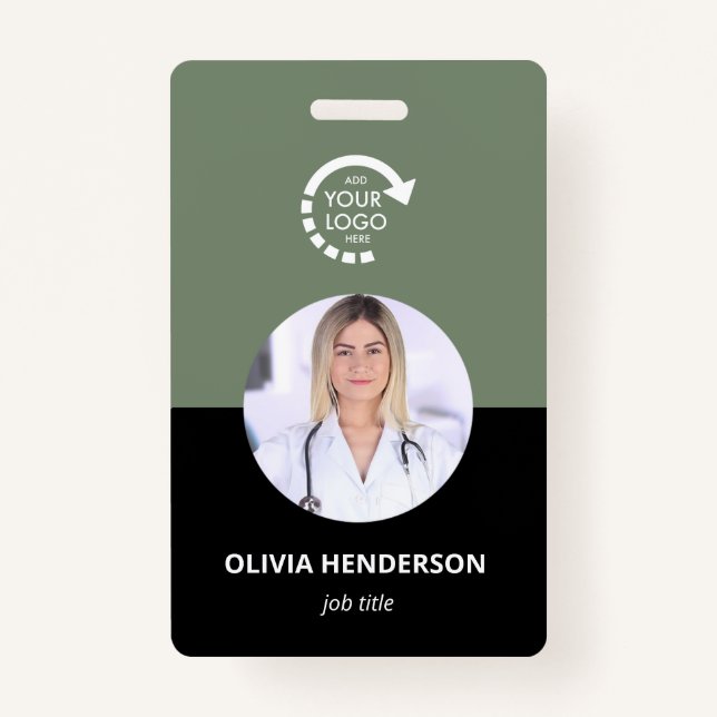 Custom Logo Employee Photo ID | Sage Green ID Badge (Front)