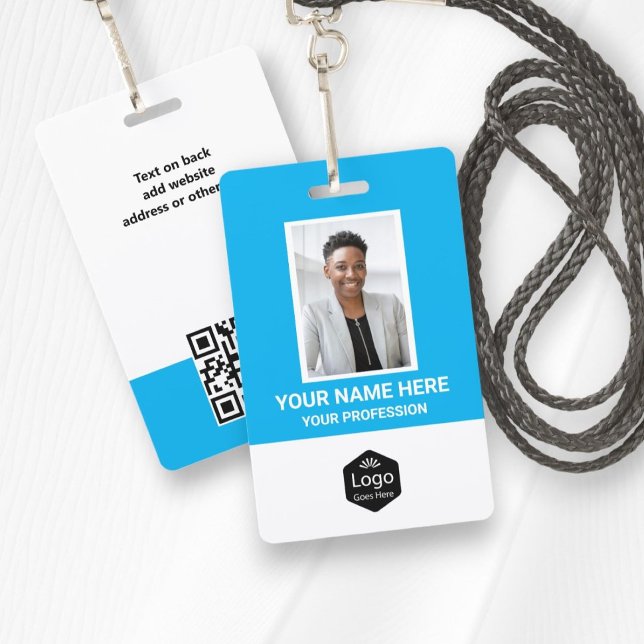 Custom Logo Employee Photo Personalised Blue ID Badge (Custom Logo Employee Photo Personalized Blue Badge from Ricaso. Other colors available in store)