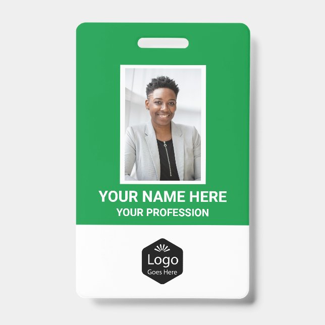 Custom Logo Employee Photo Personalised Green ID Badge (Front)