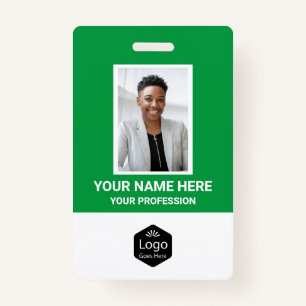 Custom Logo Employee Photo Personalised Green ID Badge