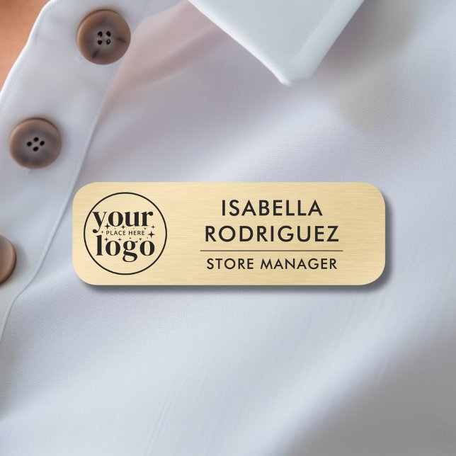 Custom Logo Employee Safety Pin or Magnetic Faux G Name Tag (Custom Logo Employee Magnetic Safety Pin Faux Gold Name Tag)